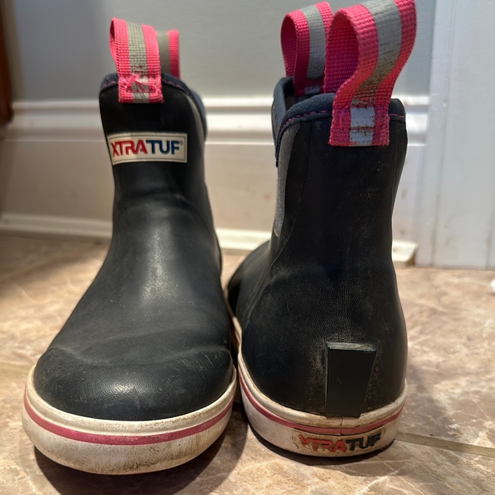 Blue and Pink Winter Rain Boots with Slip-On Design